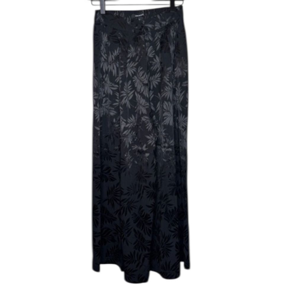 Sabina Musayev black leaf jacquard print wide-leg ankle pants S